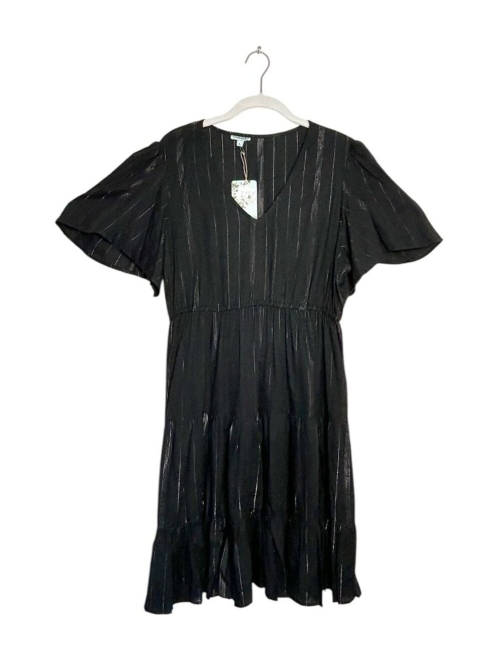 Nostalgia Short Sleeve Pullover Ruffle Dress in Black - Sz L - New